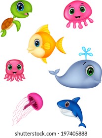 Sea life cartoon set