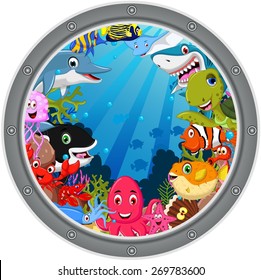 sea life cartoon set