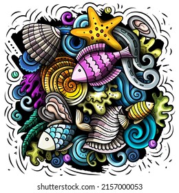 Sea Life cartoon vector illustration. Colorful detailed composition with lot of Uderwater World objects and symbols. All items are separate