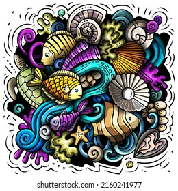 Sea Life cartoon vector illustration. Colorful detailed composition with lot of Uderwater World objects and symbols. All items are separate