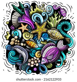 Sea Life cartoon vector illustration. Colorful detailed composition with lot of Uderwater World objects and symbols. All items are separate
