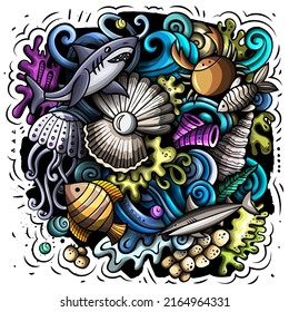 Sea Life cartoon vector illustration. Colorful detailed composition with lot of Uderwater World objects and symbols. All items are separate