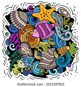 Sea Life cartoon vector illustration. Colorful detailed composition with lot of Uderwater World objects and symbols. All items are separate