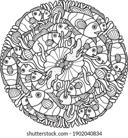 sea life coloring page illustration and print design