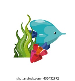 Sea life concept represented by coral and algae with fish icon. Colorfull and flat illustration. 