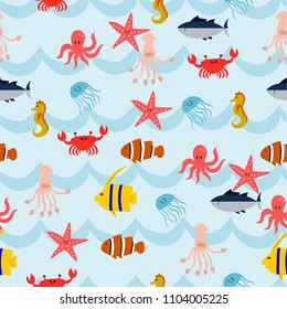 Sea life creature seamless pattern illustration vector