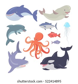 Sea Life Creatures Vector Set Whale Stock Vector (Royalty Free ...