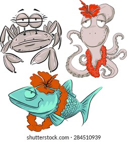 Sea life / Cute sea creatures / Cute fish / Cute octopus / illustration / Cartoon animal.