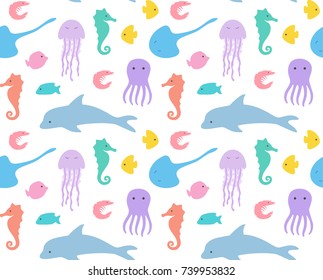 Sea life cute pattern colorful vector