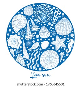 Sea life. Cute vector postcard.