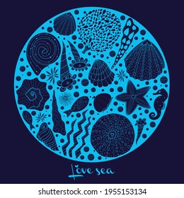 Sea life. Cute vector postcard.