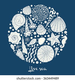 Sea life. Cute vector postcard.