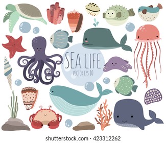 Sea Life Cute Vector Set