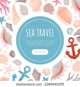 Sea Life Decorative Banner Design with Conch and Cockleshell Vector Template