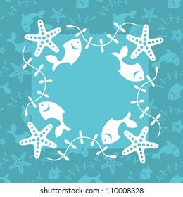 Sea life decorative card template; marine background in turquoise