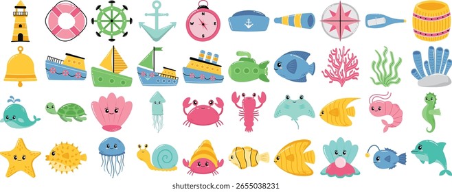 Sea Life Doddle Icon Set-Full Color