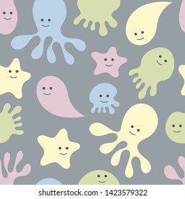 Sea life. Doodle seamless pattern. Vector illustration.