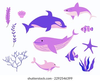 sea life , fish and plants, vector ,illustration