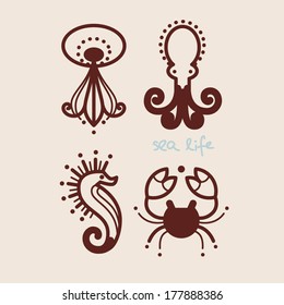 sea life fishes icon collection vector illustration eps 10