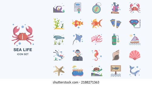 Sea Life flat icon set