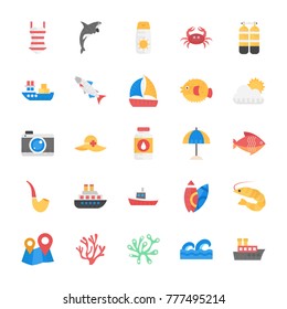 Sea Life Flat Vector Icons Set