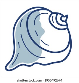 Sea life  hand drawn blue line vector seashell.