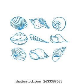 Sea life hand drawn vector illustrations. Vector set with marine life.