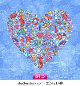 Sea life heart background 