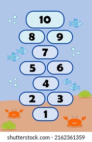 Sea life hopscotch game. Learning numbers the fun way. Outdoor games for children.
