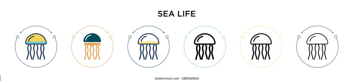 Sea life icon in filled, thin line, outline and stroke style. Vector illustration of two colored and black sea life vector icons designs can be used for mobile, ui, web