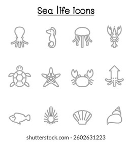 Sea life icon in thin line style icon set