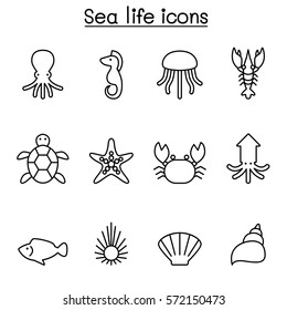 Sea life icon in thin line style icon set
