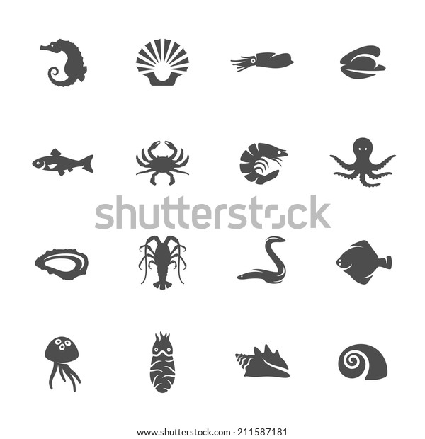 Sea Life Icons Stock Vector (Royalty Free) 211587181