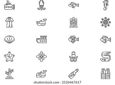 Sea life icons collection is a vector illustration with editable stroke.