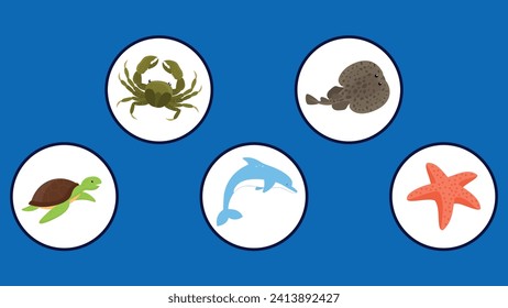 Sea life icons set. Cartoon illustration of sea life icons for web design