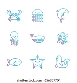 sea life icons set flat draw