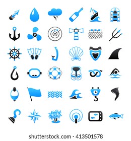 Sea life icons set. Isolated on white background. Vector illustration.