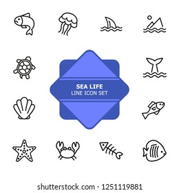 Sea life line icon set. Fish, shark, turtle. Wildlife concept. Can be used for topics like seafood, ecology, fishing