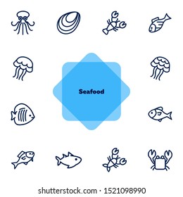 Sea life line icon set. Seashell, jelly, crab. Nature concept. Can be used for topics like diving, ocean, seafood market