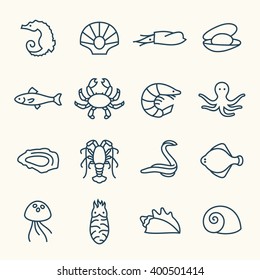 Sea life line icons