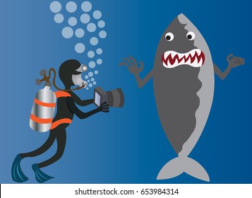 Sea life Nature Photographer
A deep sea diver taking photo of a Shark