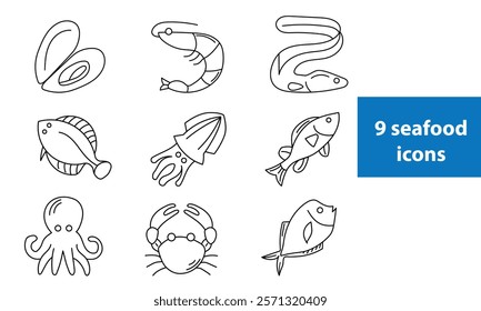 Sea Life and Ocean animals vector icon set. 