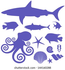 Sea life. Ocean icon set. Vector illustration EPS10. Sea creature vintage style