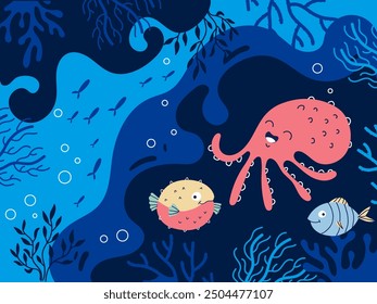 Concepto de composición de animales submarinos marinos. Vector Diseño gráfico elemento de ilustración