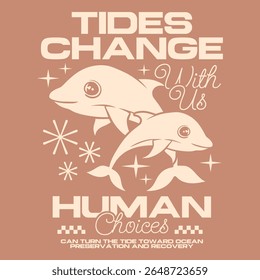 Sea Life poster design for print, Retro ocean environment t-shirt design, Sea animal conservation graphic