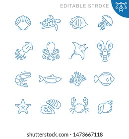  Sea Life Related Icons. Editable Stroke. Thin Vector Icon Set