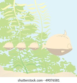 Sea life scene with a fish family, cartoon