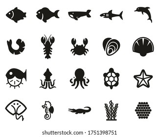 Sea Life & Seafood Icons Black & White Set Big