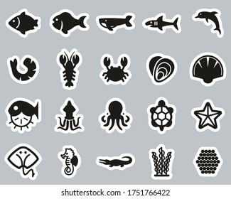 Sea Life & Seafood Icons Black & White Sticker Set Big