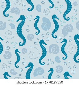 Sea life seahorse seamless pattern. Vector illustration.